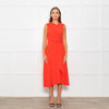 Iris & Ink Hot Orange Asymmetric Wrap Bodice Sleeveless Dress