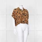 Farm Rio Tan Brown Toucan Print Cropped Shirt