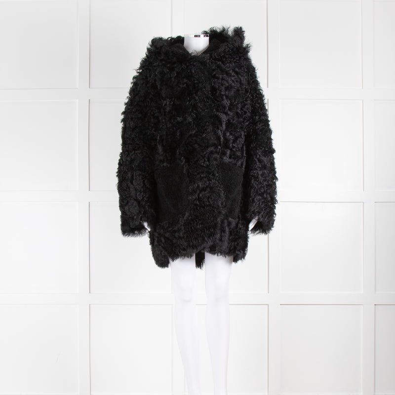 pa;ge Black Reversible Shearling Coat Removable Hood