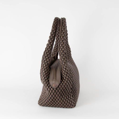 Tissa Fontaneda Brown Simple Matter Zip Small Bubble Tote