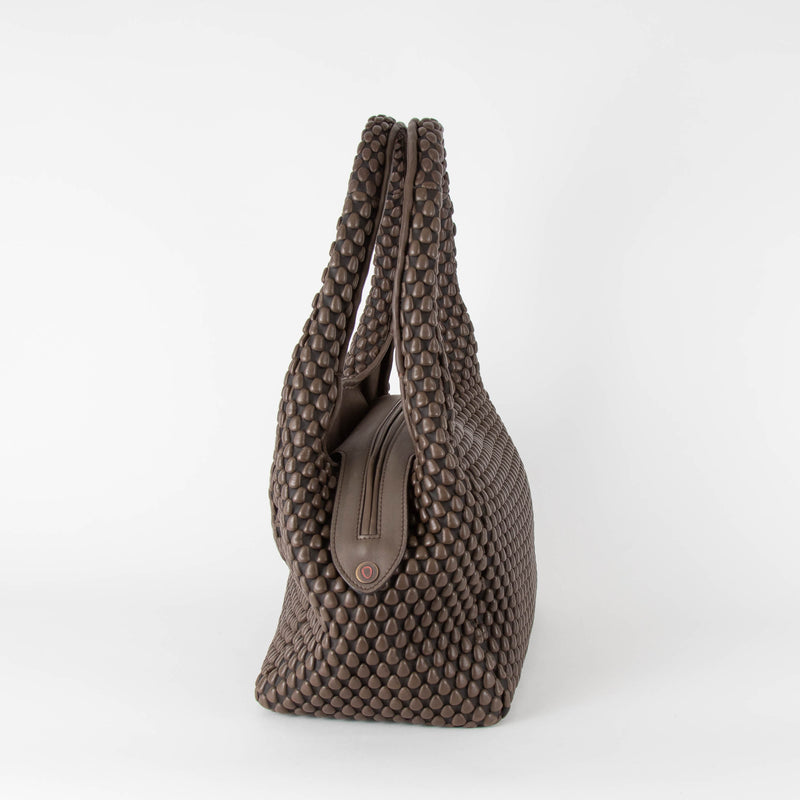 Tissa Fontaneda Brown Simple Matter Zip Small Bubble Tote