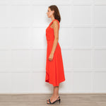 Iris & Ink Hot Orange Asymmetric Wrap Bodice Sleeveless Dress