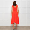 Iris & Ink Hot Orange Asymmetric Wrap Bodice Sleeveless Dress