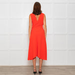 Iris & Ink Hot Orange Asymmetric Wrap Bodice Sleeveless Dress