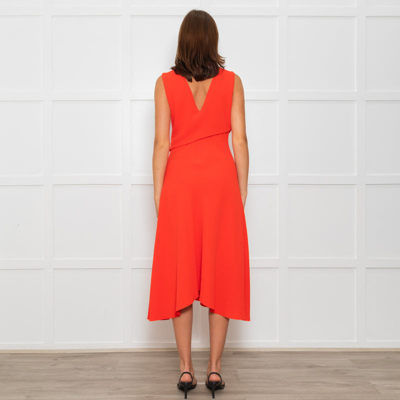Iris & Ink Hot Orange Asymmetric Wrap Bodice Sleeveless Dress