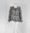 L'Agence White Black Printed Silk Long Sleeve Top