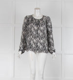 L'Agence White Black Printed Silk Long Sleeve Top