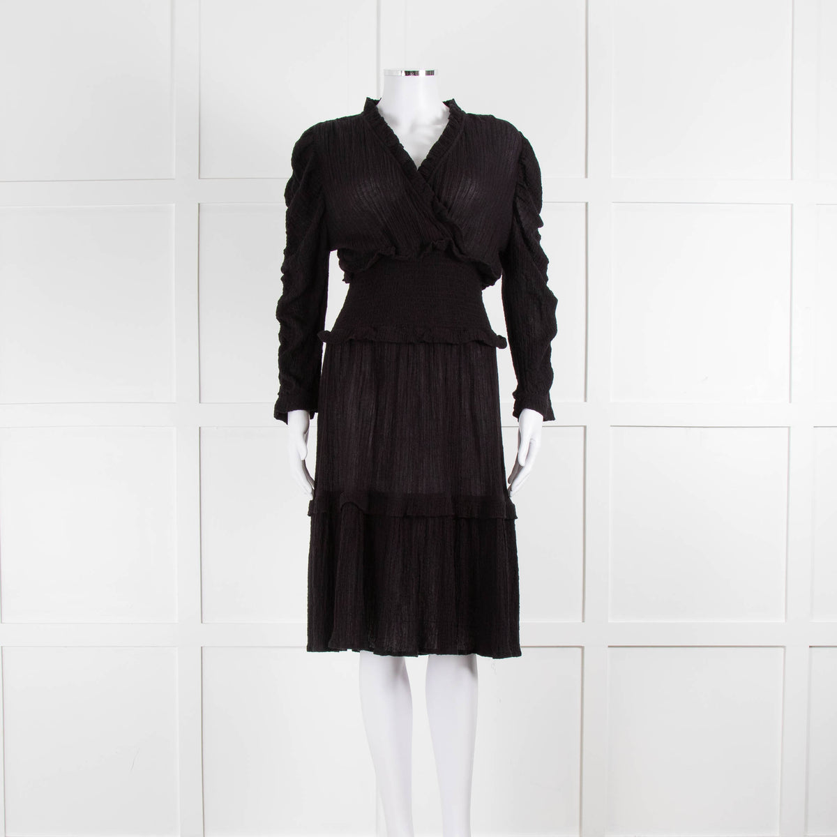 Project AJ117 Black Cheese Cloth Smocked Waist Ruffle Dress