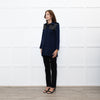 Sandro Navy Black Leather Detail Short Trench Coat