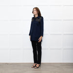 Sandro Navy Black Leather Detail Short Trench Coat