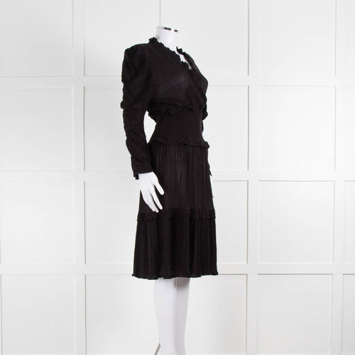 Project AJ117 Black Cheese Cloth Smocked Waist Ruffle Dress