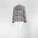 L'Agence White Black Printed Silk Long Sleeve Top