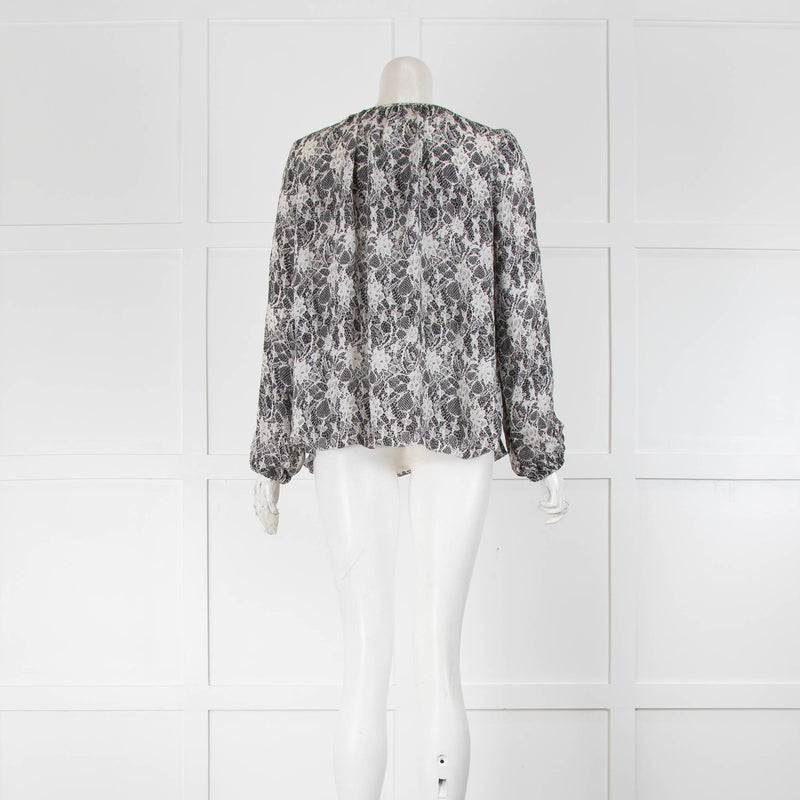 L'Agence White Black Printed Silk Long Sleeve Top