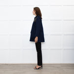 Sandro Navy Black Leather Detail Short Trench Coat