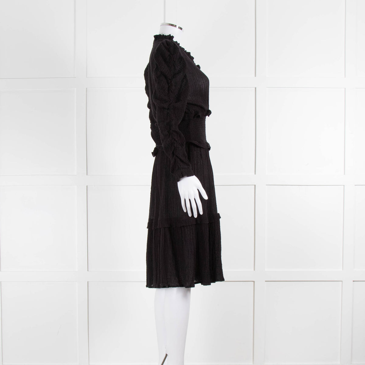 Project AJ117 Black Cheese Cloth Smocked Waist Ruffle Dress