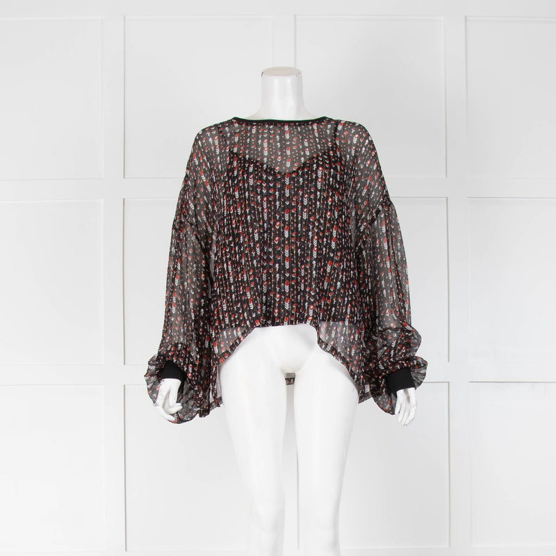 The Kooples Sport Black And Red Floral Cami And Top