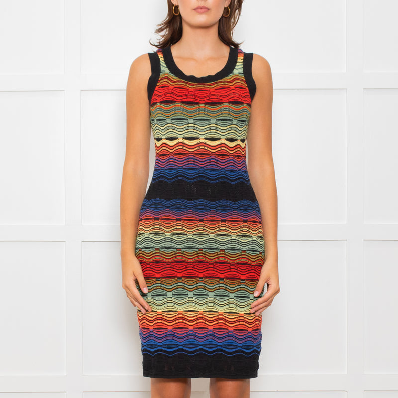 M Missoni Multi Coloured Stripe Knitted Sleeveless Dress