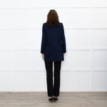 Sandro Navy Black Leather Detail Short Trench Coat
