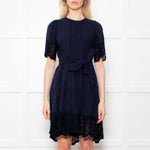 Me + Em Navy Cheesecloth Tiered Mini Dress