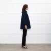 Sandro Navy Black Leather Detail Short Trench Coat