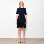 Me + Em Navy Cheesecloth Tiered Mini Dress