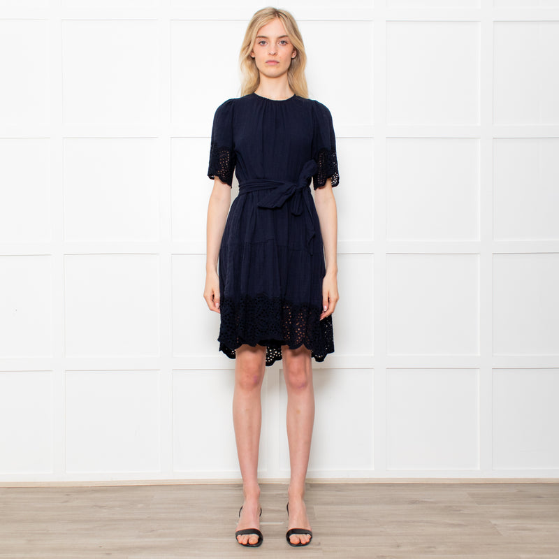 Me + Em Navy Cheesecloth Tiered Mini Dress