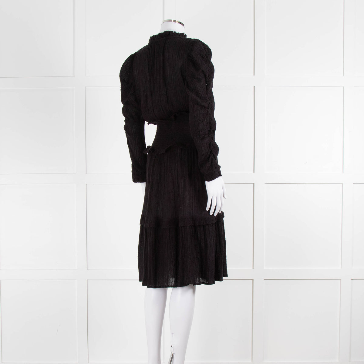 Project AJ117 Black Cheese Cloth Smocked Waist Ruffle Dress