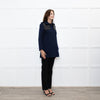 Sandro Navy Black Leather Detail Short Trench Coat