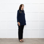 Sandro Navy Black Leather Detail Short Trench Coat