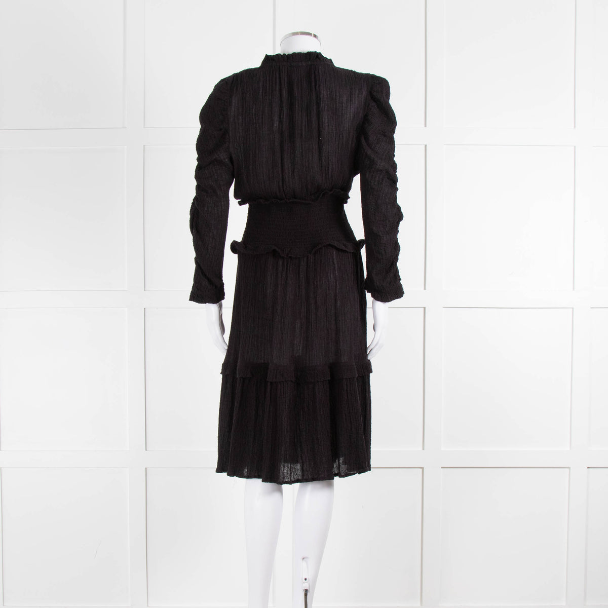 Project AJ117 Black Cheese Cloth Smocked Waist Ruffle Dress