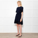 Me + Em Navy Cheesecloth Tiered Mini Dress