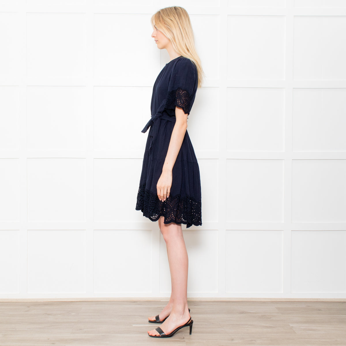 Me + Em Navy Cheesecloth Tiered Mini Dress