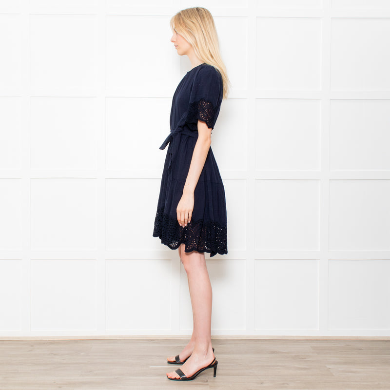 Me + Em Navy Cheesecloth Tiered Mini Dress