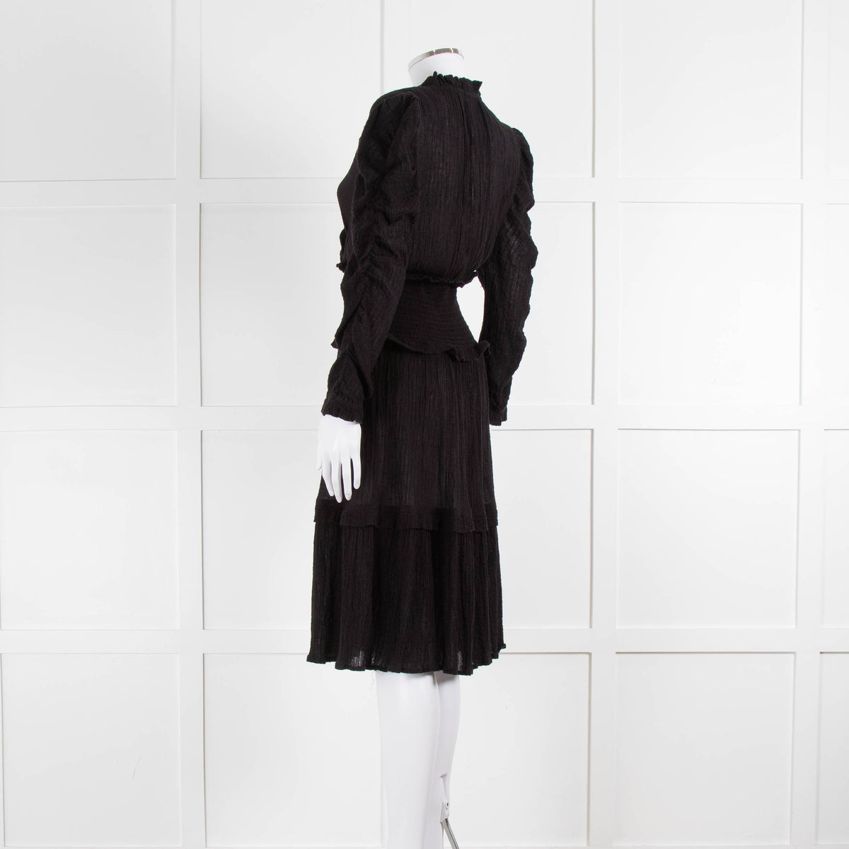 Project AJ117 Black Cheese Cloth Smocked Waist Ruffle Dress