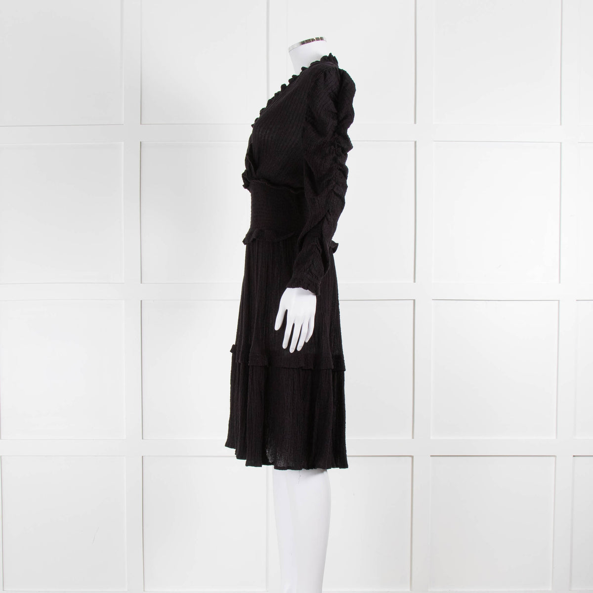 Project AJ117 Black Cheese Cloth Smocked Waist Ruffle Dress