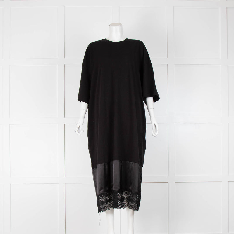 Vaquera Black Dress Satin And Lace Hem