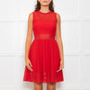 Sandro Red Mesh Fit & Flare Sleeveless Dress