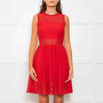 Sandro Red Mesh Fit & Flare Sleeveless Dress