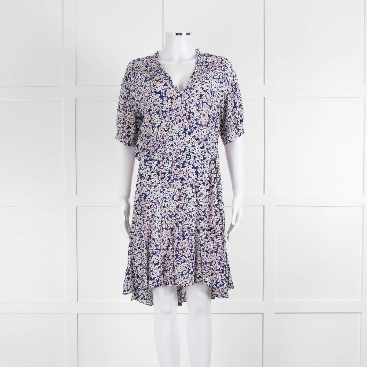 Zadig & Voltaire Blue Pink Ivory Flower Print Short Sleeve Dress