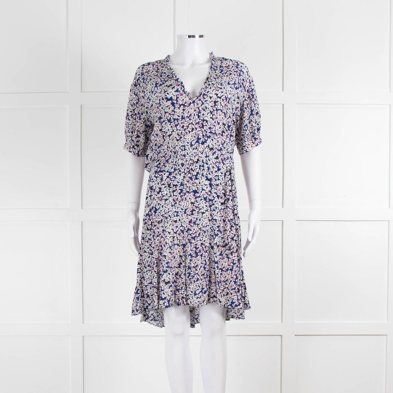 Zadig & Voltaire Blue Pink Ivory Flower Print Short Sleeve Dress