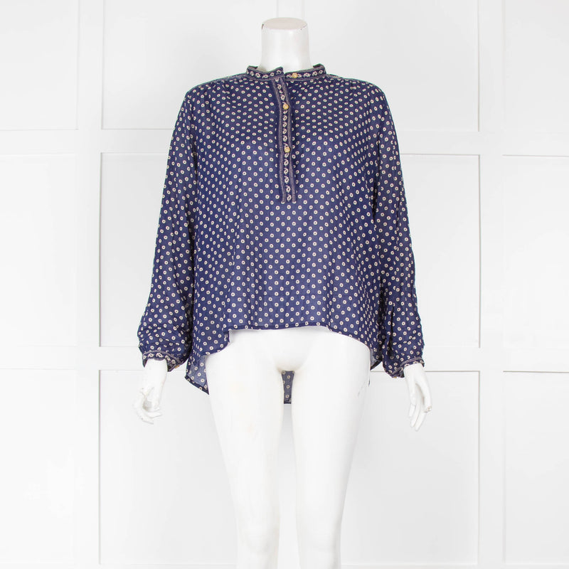 Isabel Marant Etoile Navy and Cream Small Print Cotton Top