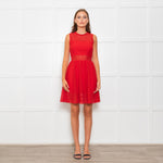 Sandro Red Mesh Fit & Flare Sleeveless Dress