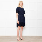 Me + Em Navy Cheesecloth Tiered Mini Dress