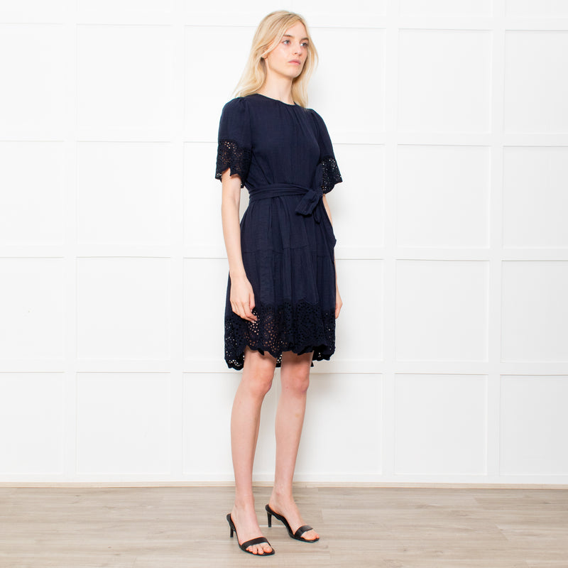 Me + Em Navy Cheesecloth Tiered Mini Dress