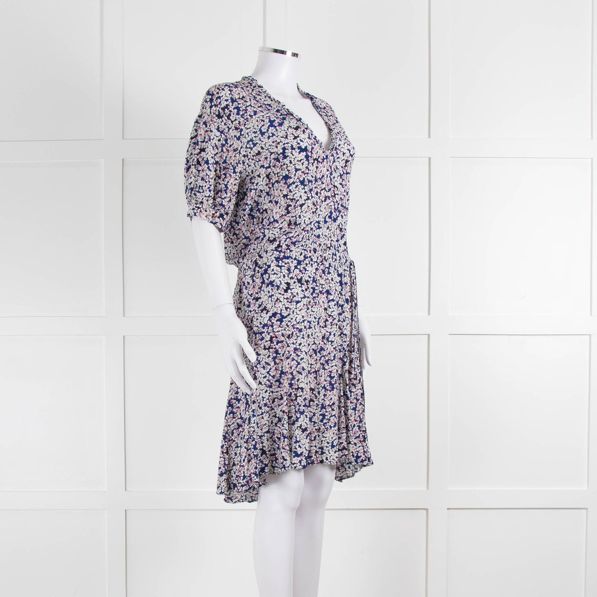 Zadig & Voltaire Preloved Blue Pink Ivory Flower Print Short Sleeve Dress