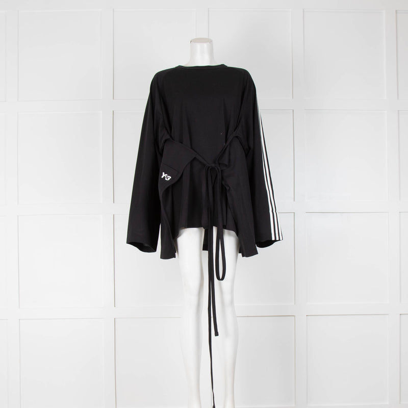 Y3 Black Oversized Top With White Arm Stripe