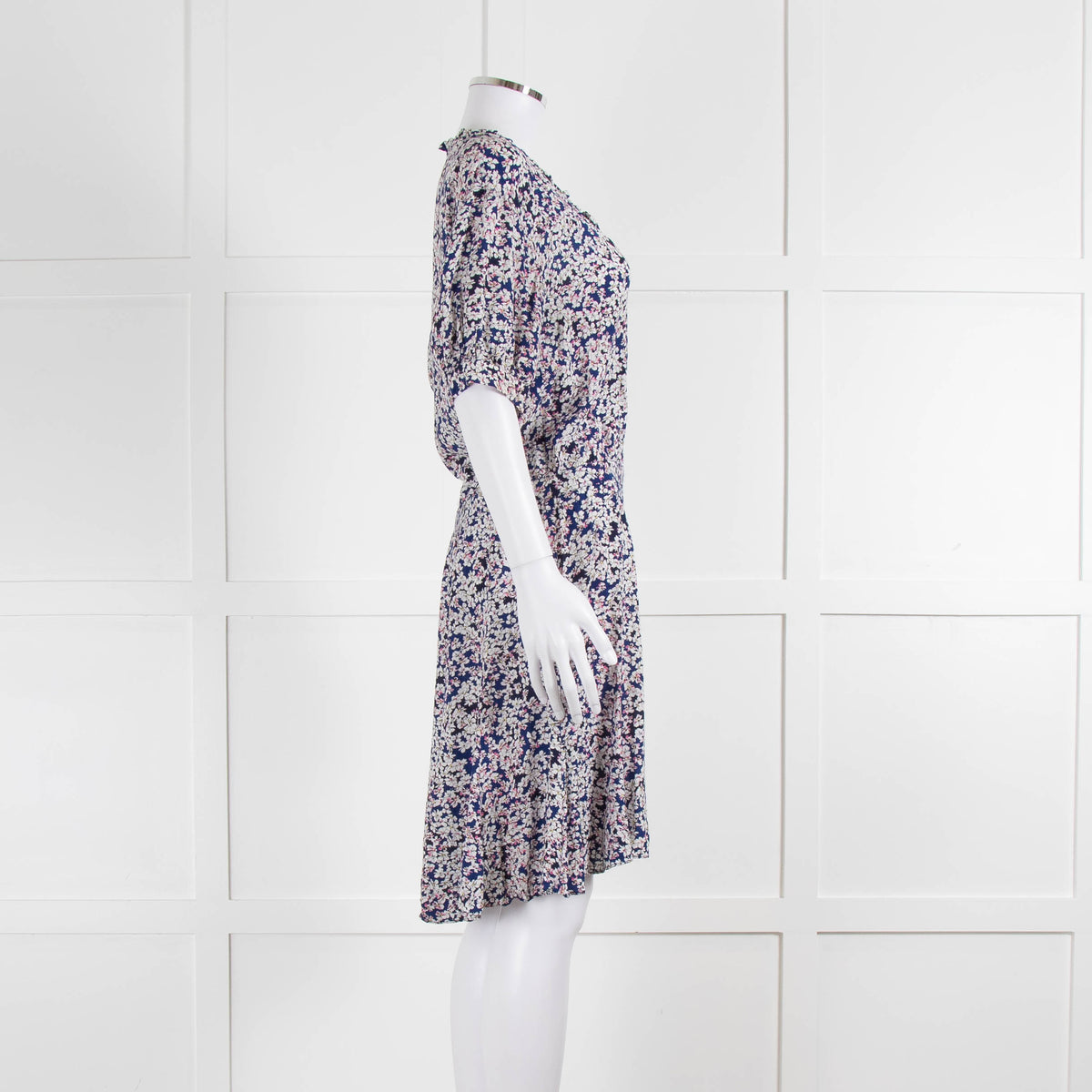 Zadig & Voltaire Preloved Blue Pink Ivory Flower Print Short Sleeve Dress