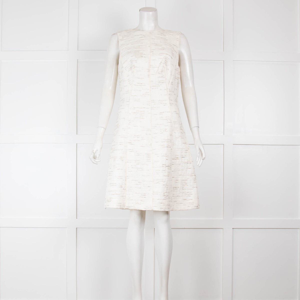 Oscar De La Renta Cream Tweed Shift Dress with Metallic Thread
