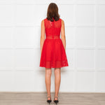 Sandro Red Mesh Fit & Flare Sleeveless Dress