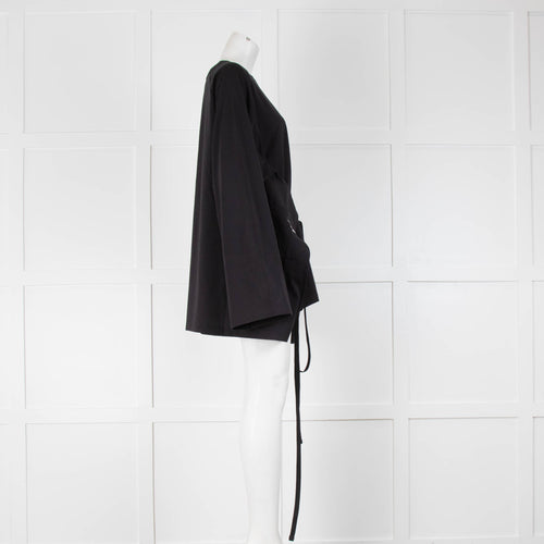 Y3 Black Oversized Top With White Arm Stripe